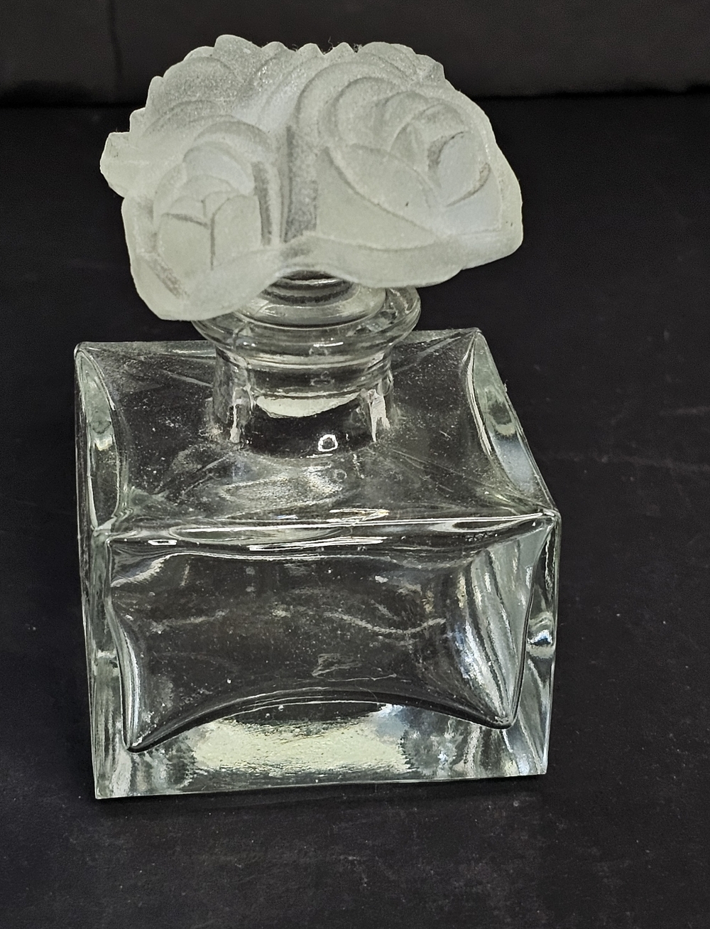 Puthod Cristalli Italy Lead Crystal Perfume Bottle Frosted Rose Flower Stopper